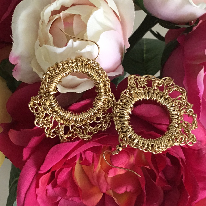 Golden Crochet Earrings Handmade Golden Thread
